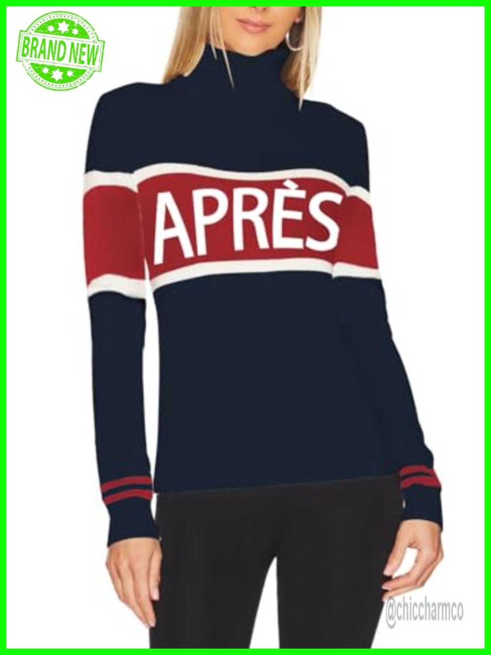 Women's Lightweight Turtleneck Sweater Striped Sleeve Winter Thermal Pullover